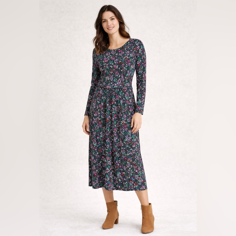 Boden Ling Sleeve Fit & Flare Floral Jersey Midi Dress, US4L (see measurements)